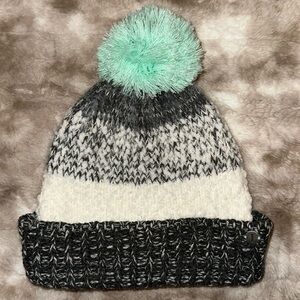 Grey & teal Pom beanie
